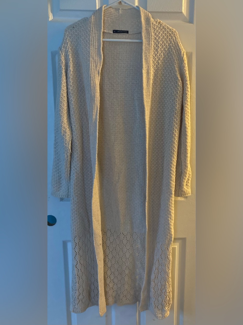 Imanimo Cream Open-Front Long Knit Cardigan